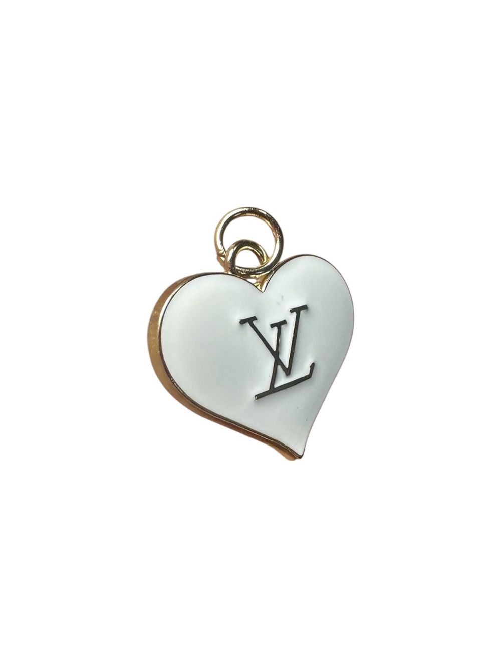 Louis Vuitton Gold and White Enamel Heart Logo Zipper Pull Charm - Picture 4 of 9